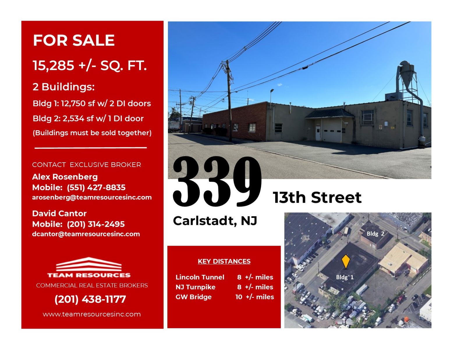 FOR SALE +/ 15,285 SQ. FT. AT 339 13TH STREET IN CARLSTADT, NJ